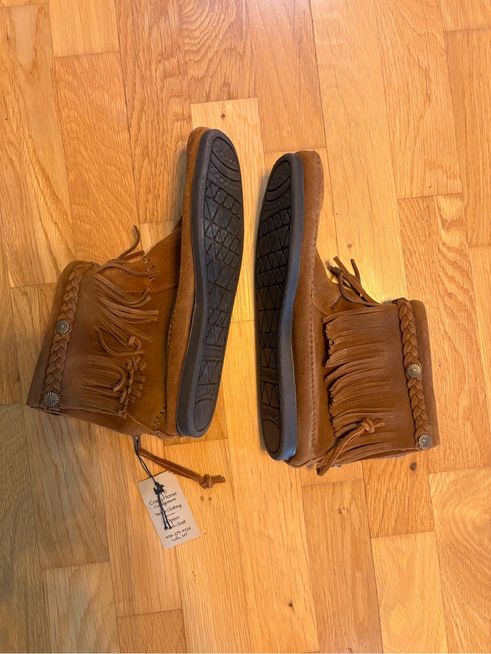 Minnetonka Chestnut Brown Fringe Moccasin Booties
